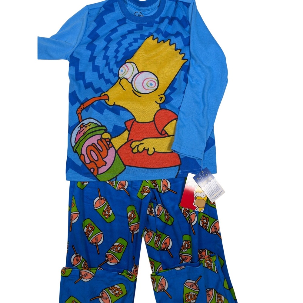 The Simpsons Bart Simpson Squishee Pajama Set Boys Size M 8 Blue 2 Piece NWT